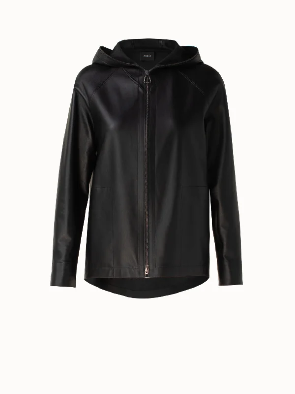 Lamb Nappa Leather Zip Hooded Jacket