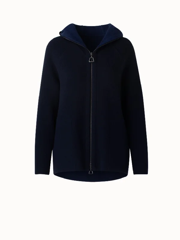 Long Cashmere Wool Techno Jersey Zip Hoodie