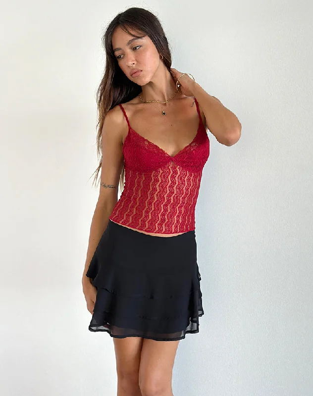 Megara Strappy Top in Red Lace Mesh