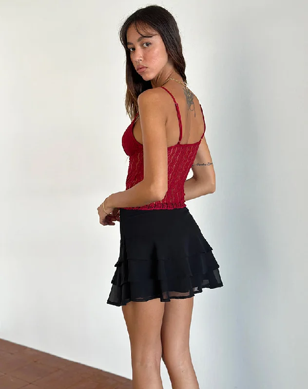 Megara Strappy Top in Red Lace Mesh