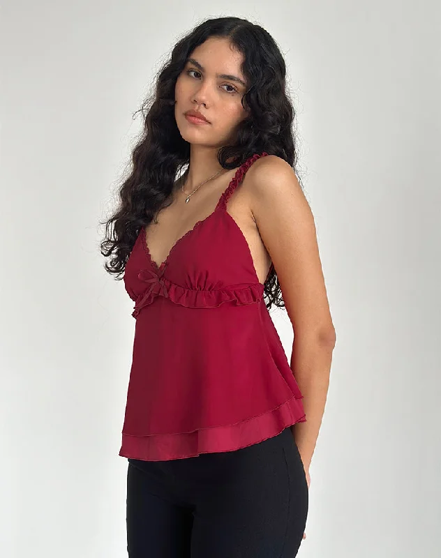 Melinda Frill Cami Top in Chiffon Deep Red