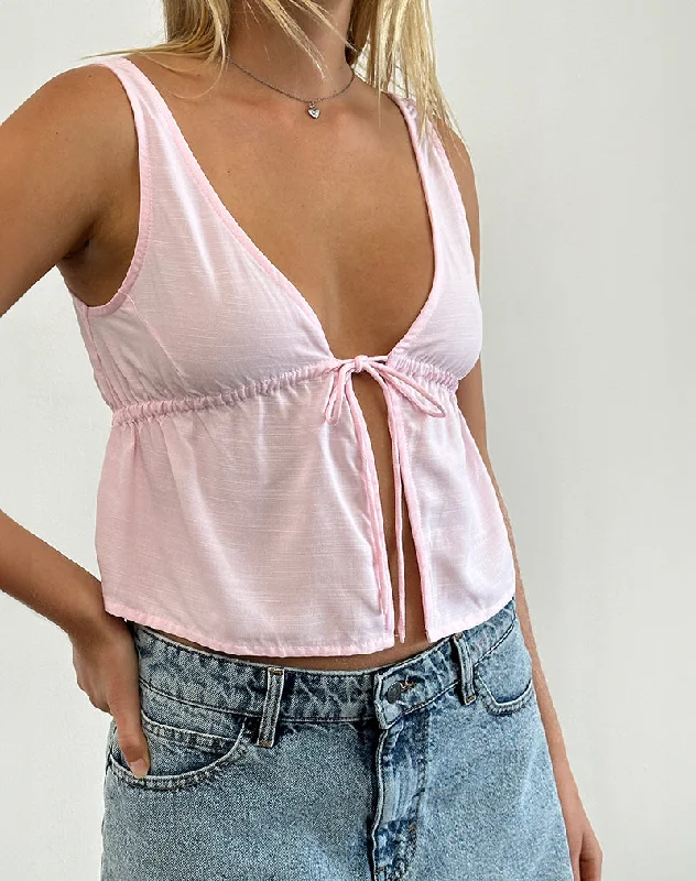 Rolia Tie Front Top in Light Pink