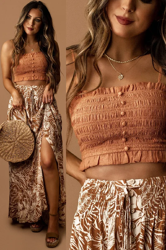 Sedona Smocked Crop Top (Terracotta)