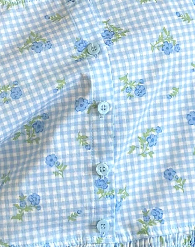 Ternya Top in Blue Flower Gingham